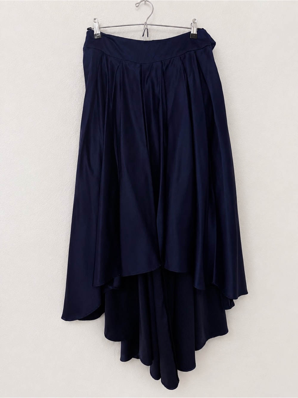 Gracia Navy Blue High-Low Satin Skirt